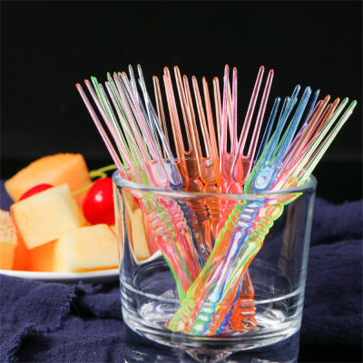 Home Dining Utensils Cake Decorating Tools Colorful Party Skewers Multicolored BBQ Sticks Disposable Plastic Fruit Forks