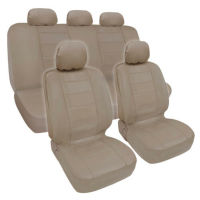 9PCS Car Seat Covers Beige Double Synthetic Leather Seat Cover Front Rear Full Set Seat Cushion With Zipper Universal