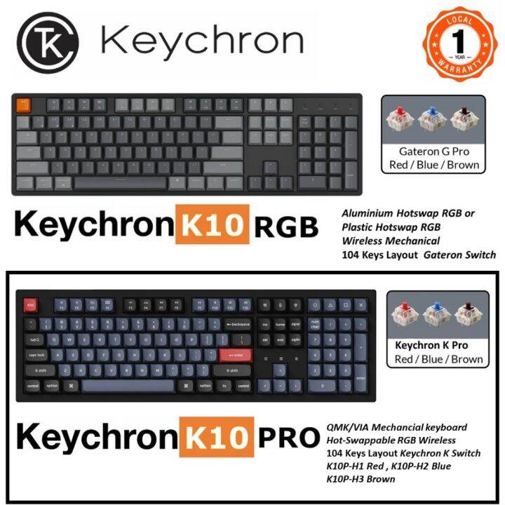 Keychron K10 / K10 PRO 104 Key RGB HotSwap Mechanical Switch Wireless