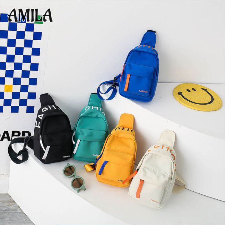 amila-กระเป๋าเด็กอเนกประสงค์สีตัดกัน-กระเป๋าคาดหน้าอกเด็กชายออกไป-dompet-koin