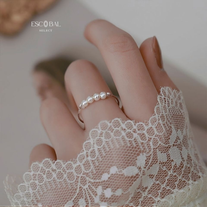escobal-แหวนไข่มุก-four-pearls-แหวนมุกธรรมชาติแท้-100-แหวนเงินแท้-แหวนปรับขนาดได้-แหวนแฟชั่น-แหวนผู้หญิง-แหวนเกาหลี