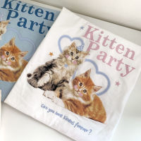 S239 เสื้อยืด oversize ผ้าคอตตอน สไตล์มินิมอล สกรีน kitten party