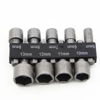 9pcs Adapter Driver 14" Screw Tool Set 5 To 13mm Drill Bit Hex Nut Socket Hexagonal Shank Metric Wrench