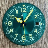 ✧ 33.5MM Rail Way Dial Watch Hand Kits Single Calendar Green Luminous Dial for NH35/ NH36/ 4R/ 7S Movement Accessories