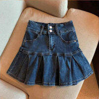 Spring Autumn Girls Pleated Skirt Baby Denim Skirt Kids Skort Children Fashion Bottoms Ruched Soft 3-14Y