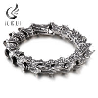 Fongten Dragon Skeleton Chain Mens Wrist Bracelet Kpop Wide High Quality Stainless Steel Jewelry for Boyfriend Gift