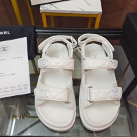 CHANNEL (C.C) New 2023 Spring/Summer Collection Womens Flat Bottom Beach Sandals High Quality Outdoor Original Korean Edition Velcro Sandals (Box Packaging)