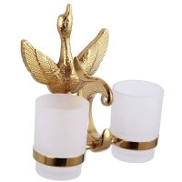 ✱► Crystal Gold Swan Toothbrush Holder Solid Brass Thumbler with Glass Cups Wall Mounted Luxury Bathroom Accessories Set RT8800