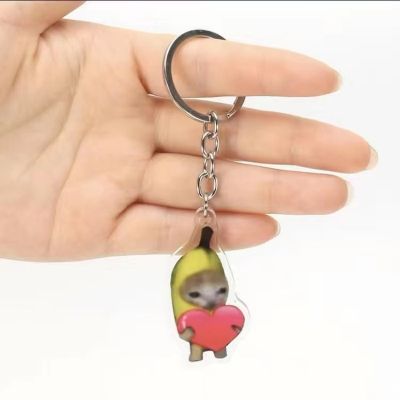 Happy Banana Cat Pendant Keychain Funny Resin Lanyard Small Link Chain Maxwell Cat Keychain Student Gift Bag Accessories Key Chains