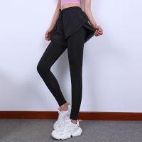 [COD] Fake two-piece fitness womens elastic tight running sports culottes outer quick-drying high waist hip-lifting yoga