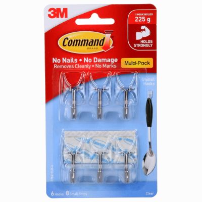 1 Pack（6 Hooks） X 3M 17067CLR  Clear Command Wire Hook Utensil Hook Hanging Plastic Hooks Adhesive Plastic Hooks Clear