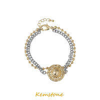 Kemstone Ins Style สีทองและสีเงินสร้อยข้อมือหมวกฟางสองชั้นสำหรับผู้หญิง