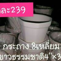 กระถางขาวดิบๆแปดเหลี่ยม4×3(ขาวธรรมชาติ จานรองกลม) 12 ชุด 239