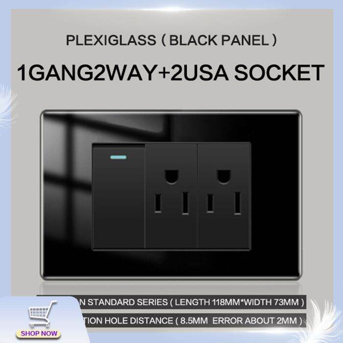 PMMA Black Panel Switch Modern Lighting Switch with USB 1/2/3/4 Gang 2 Way On/Off Lampu Water