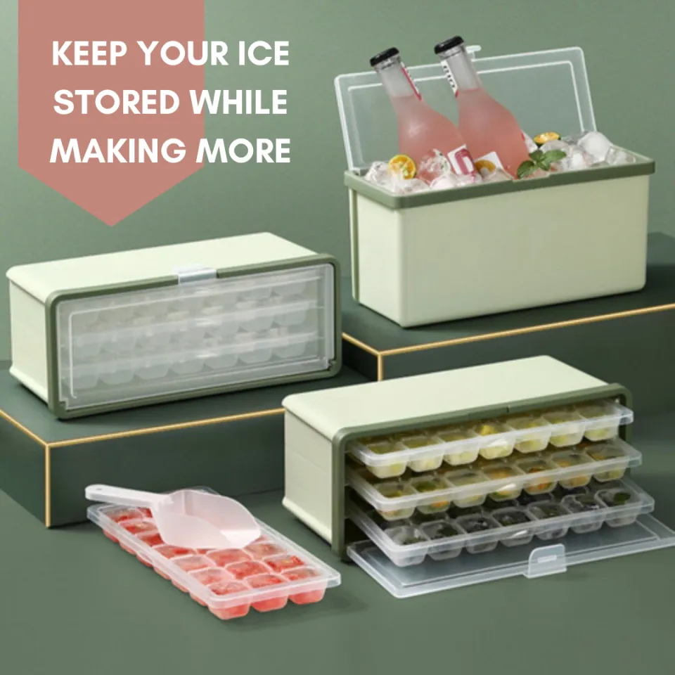 Ice Cube Trays with Lid and Bin, 3 Pack Plastic Ice Cube Tray Molds,  Easy-Release 63 Mini Nugget Ice Cube Maker for Freezer, Ice Cube Bucket  with Locking Lid and Scoop 