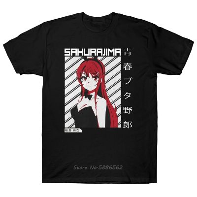 Mai Sakurajima Black T Shirt Seishun Buta Yarou Wa Bunny Girl Anime Manga T shirt Men Cotton O neck Tshirt Hip Hop Tees Tops XS-6XL