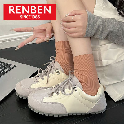 RENBEN แพลตฟอร์มลำลองสำหรับผู้หญิง,รองเท้าออกกำลังกายเยอรมันอเนกประสงค์เรียบง่ายเสื้อต่ำรองเท้าผ้าใบน้ำหนักเบาย้อนยุค