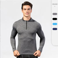 Spring Autumn Long Sleeve Stand-up T Shirt Men PRO sports Polo Shirt tights running fitness training quick drying gym clothing