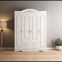 [COD] Wardrobe bedroom European style four-door simple modern five-door economical assembled white six-door wooden wardrobe