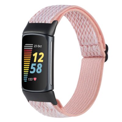 สำหรับ Fitbit Charge 5สายรัดนาฬิกาไนลอนแบบถัก (สีขาวสีดำ)