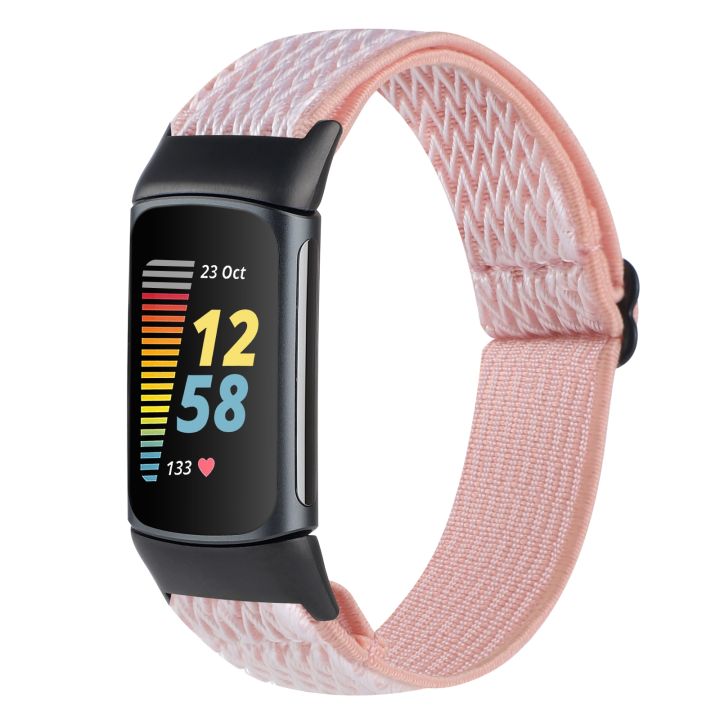 สำหรับ-fitbit-charge-5สายรัดนาฬิกาไนลอนแบบถัก-สีขาวสีดำ