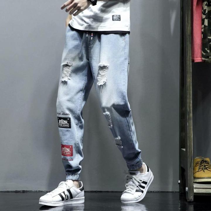 ขายส่ง2022ฤดูใบไม้ผลิฤดูใบไม้ร่วงกางเกงยีนส์-homme-streetwear-วัยรุ่นผู้ชายหลวมด้อยข้อเท้าความยาวกางเกงผู้ชายกางเกงยีนส์-hombre