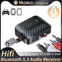 VAORLO บลูทูธ5.3เครื่องรับสัญญาณเสียงไฮไฟเพลงสเตอริโอ RCA/3.5มม. Aux/tf/ USB ตัวรับสัญญาณ WiFi U-Disk พร้อมไมโครโฟนโทรสำหรับชุดอุปกรณ์เครื่องเสียงรถยนต์บ้านเครื่องขยายเสียงลำโพงแบบมีสาย