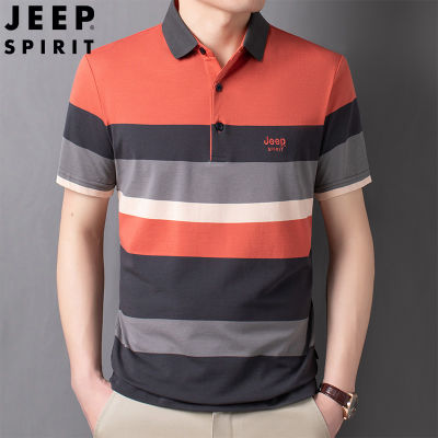JEEP SPIRIT Mens POLO Shirt Summer Casual Business Short-sleeved T-shirt Lapel Striped POLO Shirt