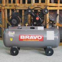 ปั๊มลมสายพาน BRAVO ขนาด 100 ลิตร สีเทา 3 แรง 2 สูบ ไฟฟ้าบ้าน 220 V.