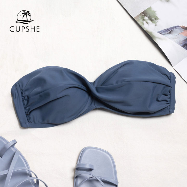 cupshe-push-up-bandeau-halter-bikini-top-only-for-women-blue-molded-cups-tie-top-swimwear-2022-separate-swimsuit-beachwear