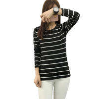 QianXing Shop Spring and Autumn Woman Stripe Print Long Sleeve T-Shirt Womens Student Slim Shirt