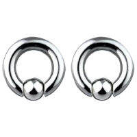 2 Pair Stainless Steel Captive Bead Ear Rings Hoop Studs Piercing Jewelry Steel Color, 8g(3.2mm)x16mm &amp; 6g(4mm)x16mm