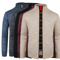 Gifts European Code Winter MenS Long -Sleeved Collar Plus Velvet Thickened Cardigan Sweater Warm And Fertilizer