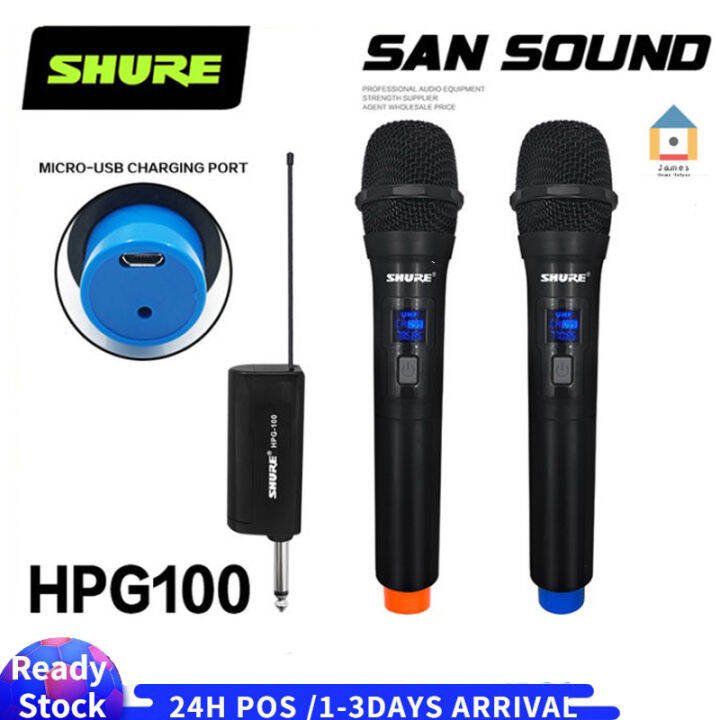 【Malaysia Ready Stock】Dual Wireless Microphone With 3.5mm 6.35mm Rechargeable Receiver Cordless