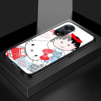 Case4you สำหรับ OPPO A1 5G F23 5G A98 5G การ์ตูนญี่ปุ่นอะนิเมะ Chibi Maruko สติ๊กเกอร์ซากุระโมโมโกะเคสมือถือสำหรับเด็กผู้หญิงกระจกนิรภัยมันวาวปลอกฝาหลัง