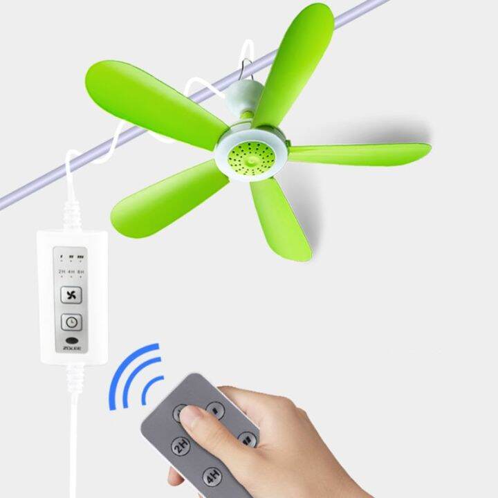 พัดลม-usb-เครื่องทำความเย็นพัดลมติดเพดานตั้งเวลาควบคุมระยะไกล5วัตต์พัดลมสำหรับตั้งแคมป์นอกอาคารเต็นท์แขวนกลางแจ้งแคมป์พัดลมกำลังไฟ2-4เมตร