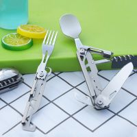 Picnic Camping Cutlery Multifunction Folding Knife Camping Fork Spoon Bottle Opener Stainless Steel Travel Outdoor Tableware Flatware Sets