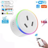 Tuya Wifi Smart Outlet Monitor 10A RGB Smart Plug Power Outlet Remote Control Timer For Phone Smart Life App AU Plug Ratchets Sockets