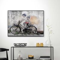 2023 ☫♤ Thailand Street Graffiti Poster Art Print Child Riding A Bike Canvas Painting Vintage Wall Picture For Living Bedroom Home Decor