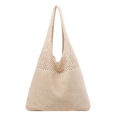 Retro Crochet Beach Handbag for Girls,Summer Hollow Out Hand Woven Totes Bag,Women Hollow Knitting Handbag