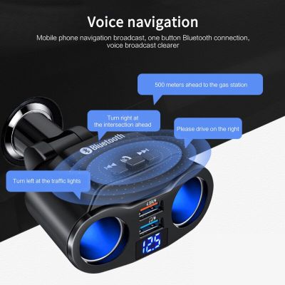 ZZOOI Car Handsfree Bluetooth 5.0 FM Transmitter Dual USB Charger Expand 2 Lighter Ports Support U Disk Music Play