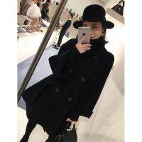 Hundred Pieces Banniangs Own Style Korean Version Double-Breasted Black Mid-Length Thickened Cotton Laced-Up Belt Woolen Coat Women Winter Warm Amazeland [LC0059]