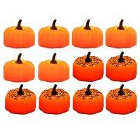 12Pcs Flickering Pumpkin Tea Lights Flameless Pumpkin Candles Decor for Halloween Christmas Thanksgiving