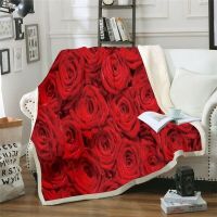 Rose flower 3D printed fashion sofa bed blanket arm Sherpa fleece blanket