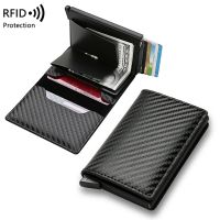 hot！【DT】◘✼◙  Men Brand Rfid Carbon Credit Card Holder Wallets Trifold Leather Wallet Small Money Male Purses