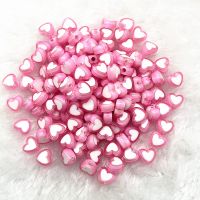 50pcs 8x4mm pink Color Glossy Love Heart Acrylic Bead Loose Spacer Beads For Jewelry Making DIY Bracelet Accessories Beads