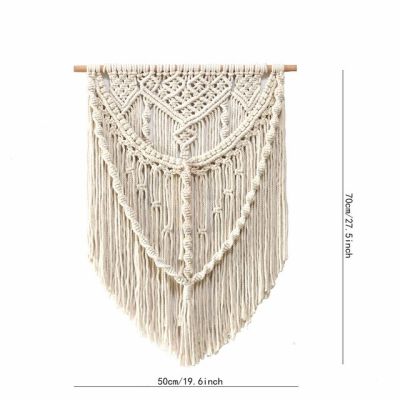 พรมแขวนผนัง Macrame สไตล์โบฮีเมียนลายเรขาคณิตเก๋ไก๋ห้องนั่งเล่นข้างเตียงของตกแต่งผนังบ้านพู่พรมทอด้วยมือ