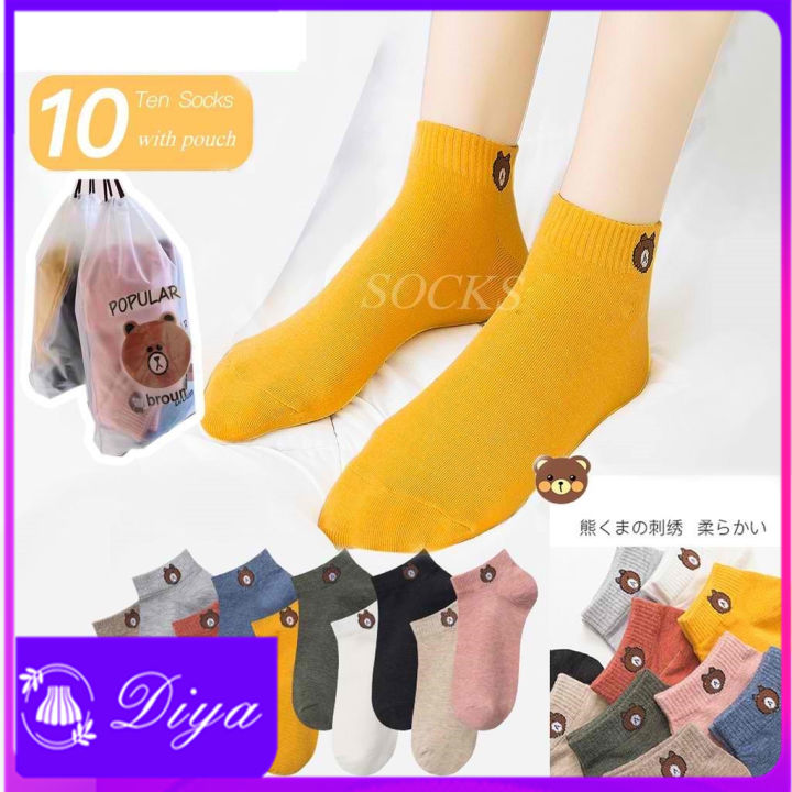 Diya Set of 10 Pair Korean Bear Unisex Candy Cotton Socks Cotton Socks ...
