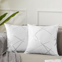 [Yunyun fabric workshop] Funda De Cojín Con Rayas Para Sofá Cubierta De Almohadas En Color Blanco Y Gris Para Decorar El Hogar Con Rayado Geométrico Estilo Europeo 45X45 2 Unidades