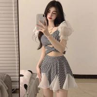 Swimsuit Female Houndstooth Split Conservative Cute y